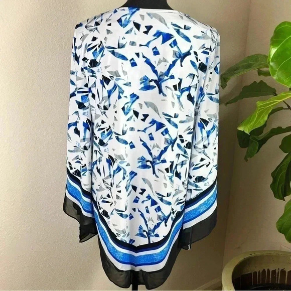 ALFANI Women’s White Navy Blue Ocean Blue Gray Abstract Bell Sleeve Tunic Large - Picture 13 of 15